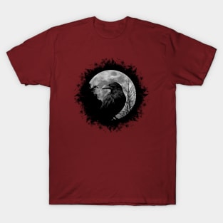 Mystic Black Crow Artwork Full Moon Raven T-Shirt